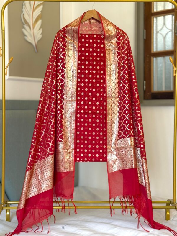 Red banarasi Silk Suit