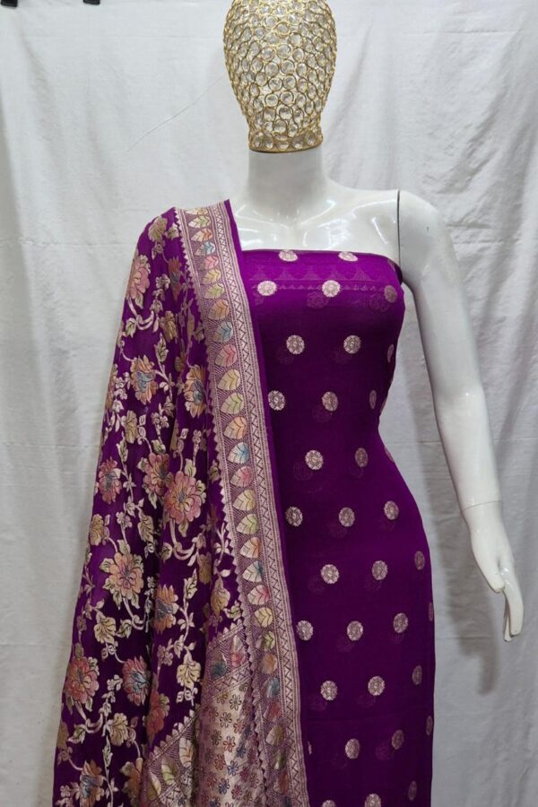 Purple Meenakari Chiffon Pure Banarasi Khadi Suit Set