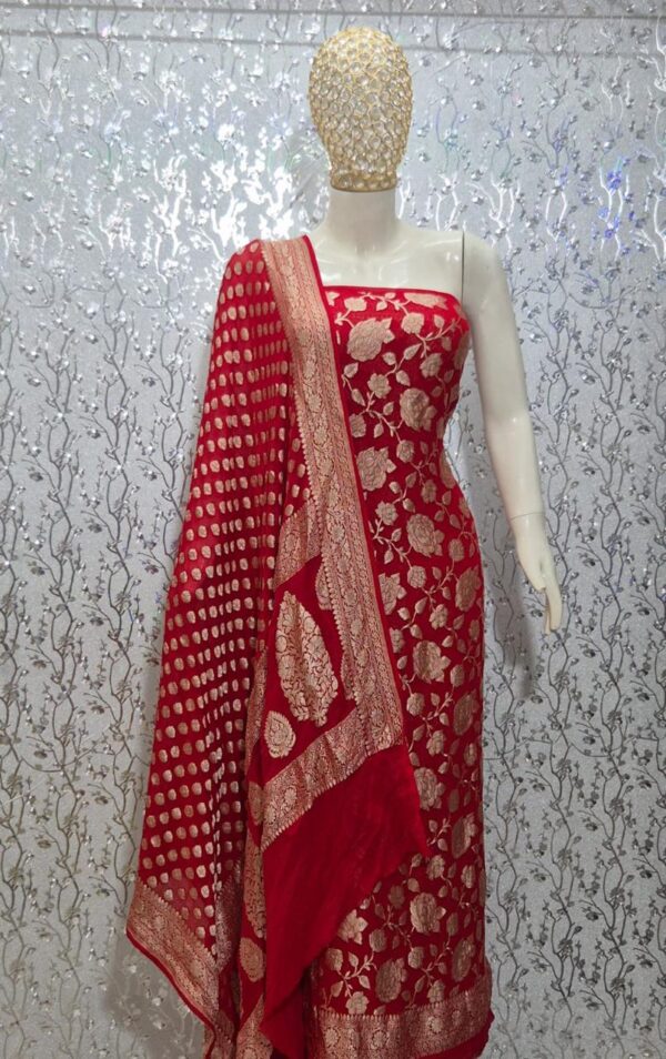 Pure Chiffon Red khadi Banarasi Suitset