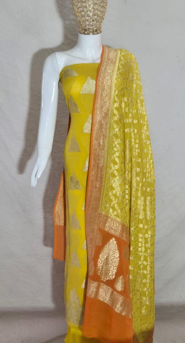 Haldi Yellow Pure Chiffon Banarasi Khadi Suit Set